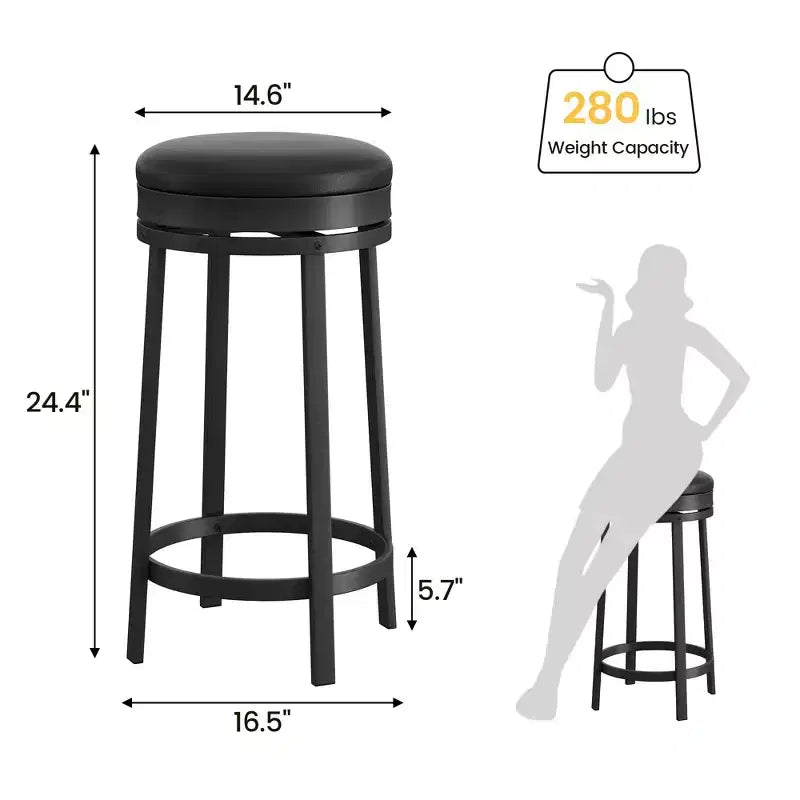 Chaise de bar sans dossier, ronde, hauteur comptoir 62 cm, avec coussin en cuir PU rembourré pour cuisine et bar à domicile