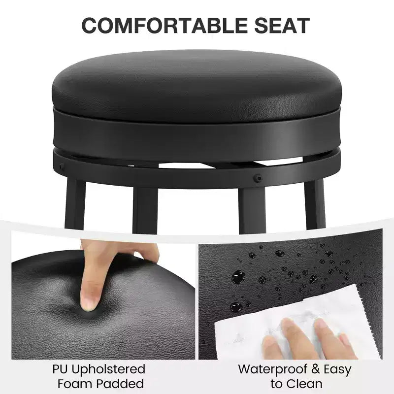 Chaise de bar sans dossier, ronde, hauteur comptoir 62 cm, avec coussin en cuir PU rembourré pour cuisine et bar à domicile