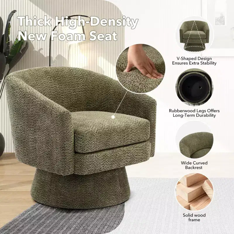 Fauteuil pivotant 360° moderne en chenille, avec un design ergonomique et un revêtement en velours moelleux pour votre salon, chambre ou bureau.