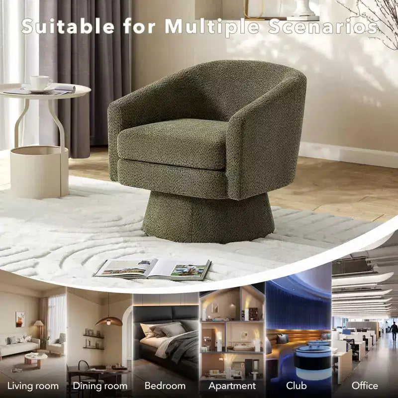 Fauteuil pivotant 360° moderne en chenille, avec un design ergonomique et un revêtement en velours moelleux pour votre salon, chambre ou bureau.