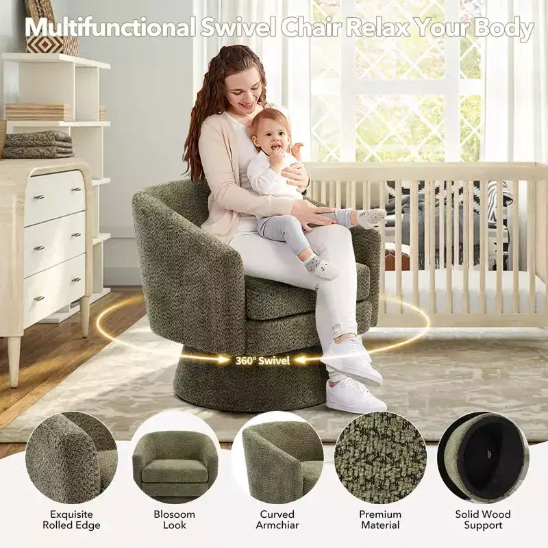 Fauteuil pivotant 360° moderne en chenille, avec un design ergonomique et un revêtement en velours moelleux pour votre salon, chambre ou bureau.