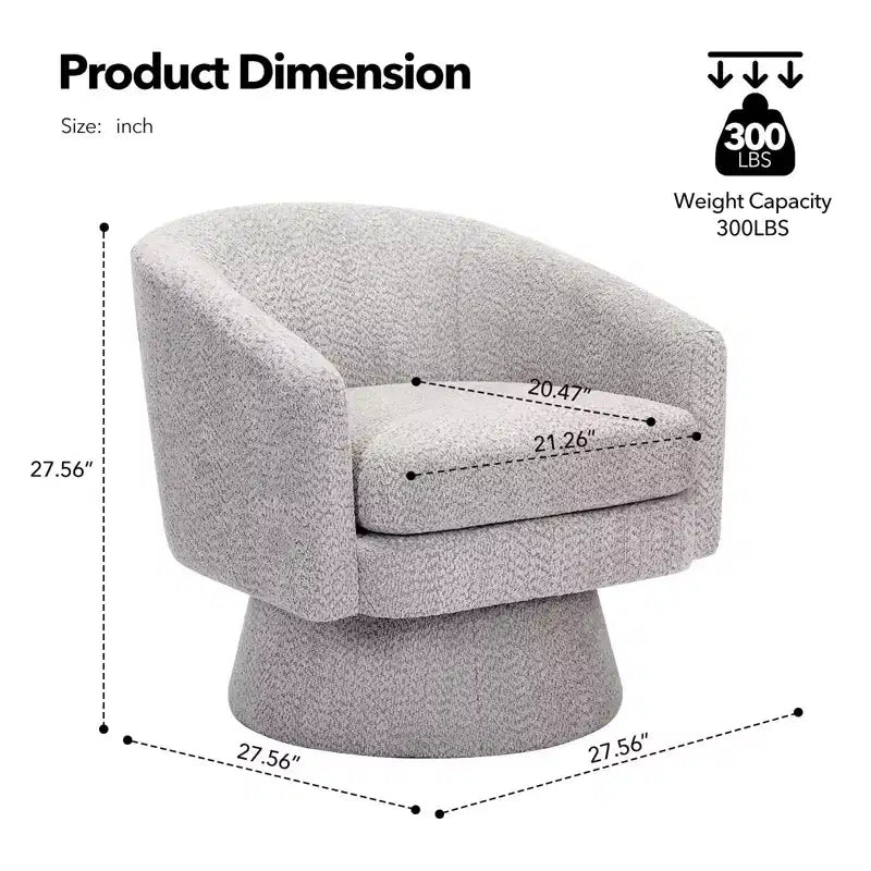 Fauteuil pivotant 360° moderne en chenille, avec un design ergonomique et un revêtement en velours moelleux pour votre salon, chambre ou bureau.