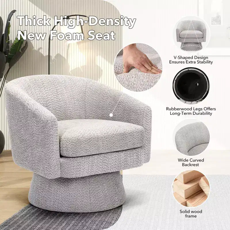 Fauteuil pivotant 360° moderne en chenille, avec un design ergonomique et un revêtement en velours moelleux pour votre salon, chambre ou bureau.