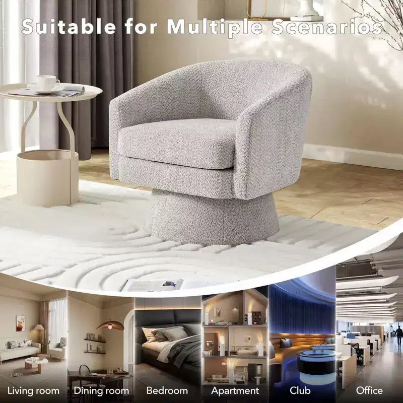 Fauteuil pivotant 360° moderne en chenille, avec un design ergonomique et un revêtement en velours moelleux pour votre salon, chambre ou bureau.
