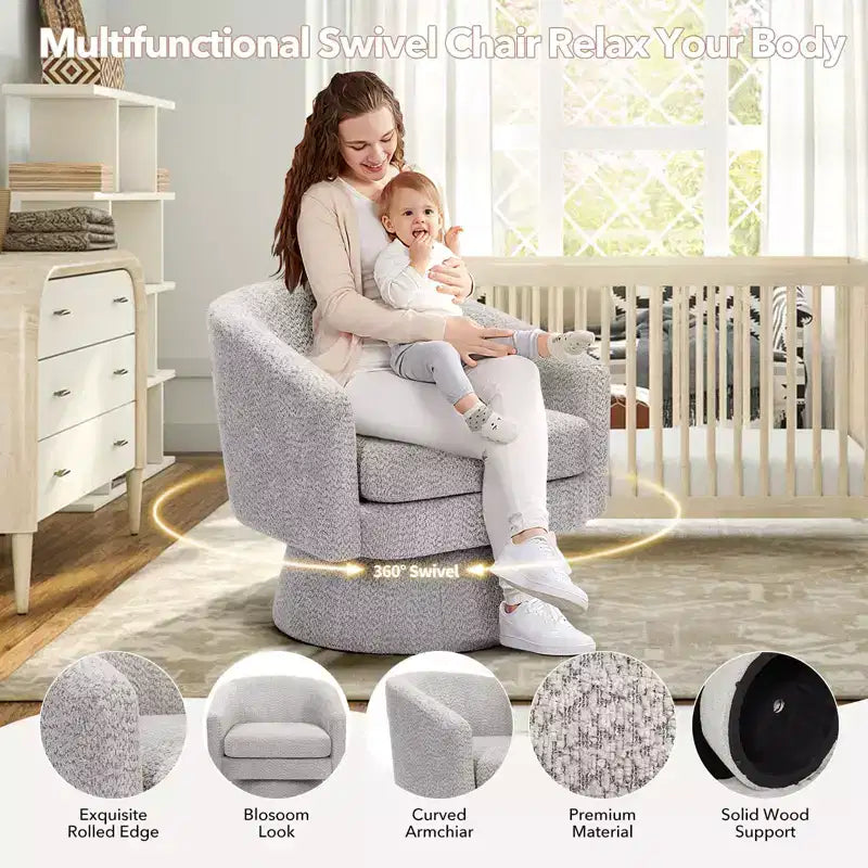 Fauteuil pivotant 360° moderne en chenille, avec un design ergonomique et un revêtement en velours moelleux pour votre salon, chambre ou bureau.