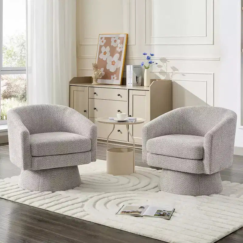 Fauteuil pivotant 360° moderne en chenille, avec un design ergonomique et un revêtement en velours moelleux pour votre salon, chambre ou bureau.