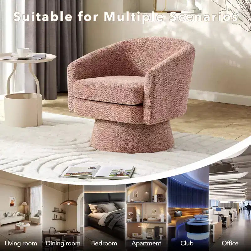 Fauteuil pivotant 360° moderne en chenille, avec un design ergonomique et un revêtement en velours moelleux pour votre salon, chambre ou bureau.