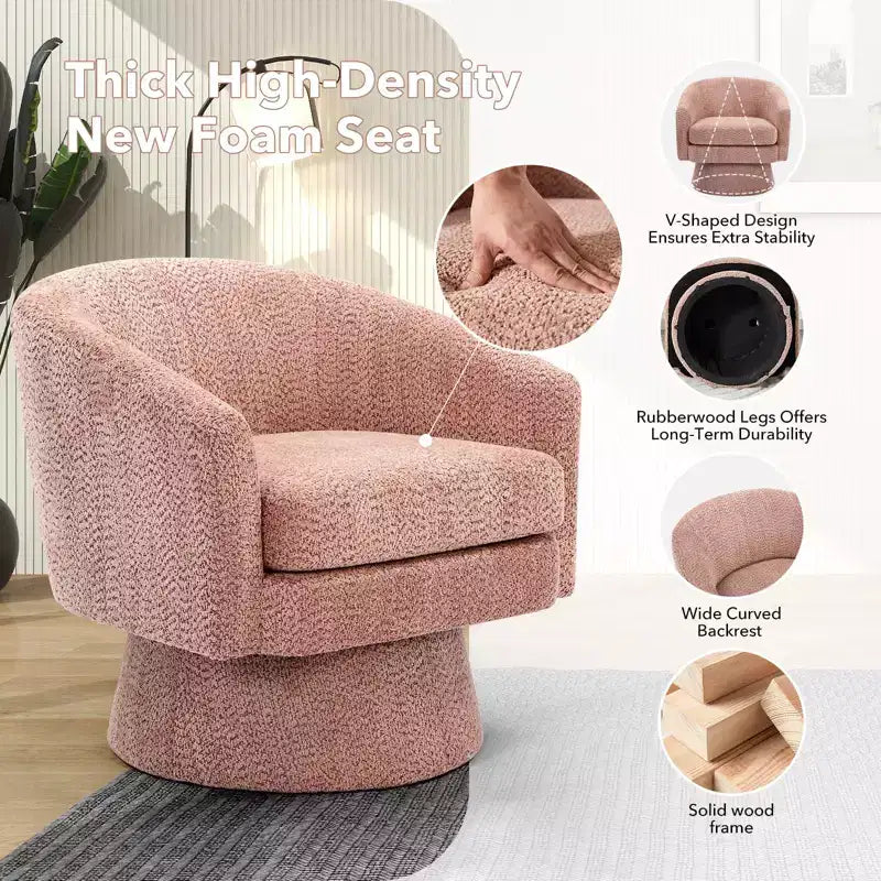 Fauteuil pivotant 360° moderne en chenille, avec un design ergonomique et un revêtement en velours moelleux pour votre salon, chambre ou bureau.
