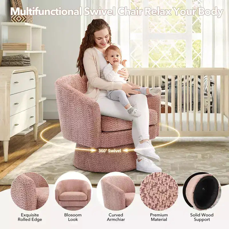 Fauteuil pivotant 360° moderne en chenille, avec un design ergonomique et un revêtement en velours moelleux pour votre salon, chambre ou bureau.