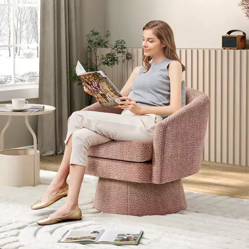 Fauteuil pivotant 360° moderne en chenille, avec un design ergonomique et un revêtement en velours moelleux pour votre salon, chambre ou bureau.