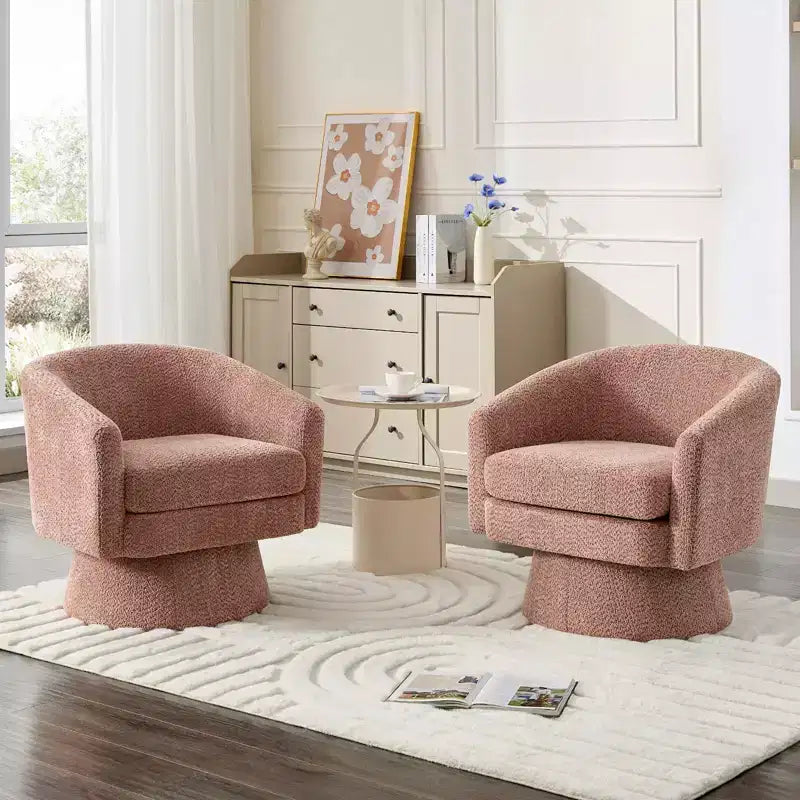 Fauteuil pivotant 360° moderne en chenille, avec un design ergonomique et un revêtement en velours moelleux pour votre salon, chambre ou bureau.