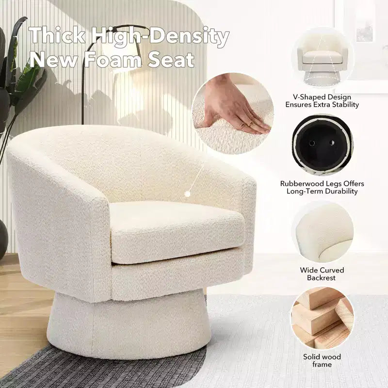 Fauteuil pivotant 360° moderne en chenille, avec un design ergonomique et un revêtement en velours moelleux pour votre salon, chambre ou bureau.