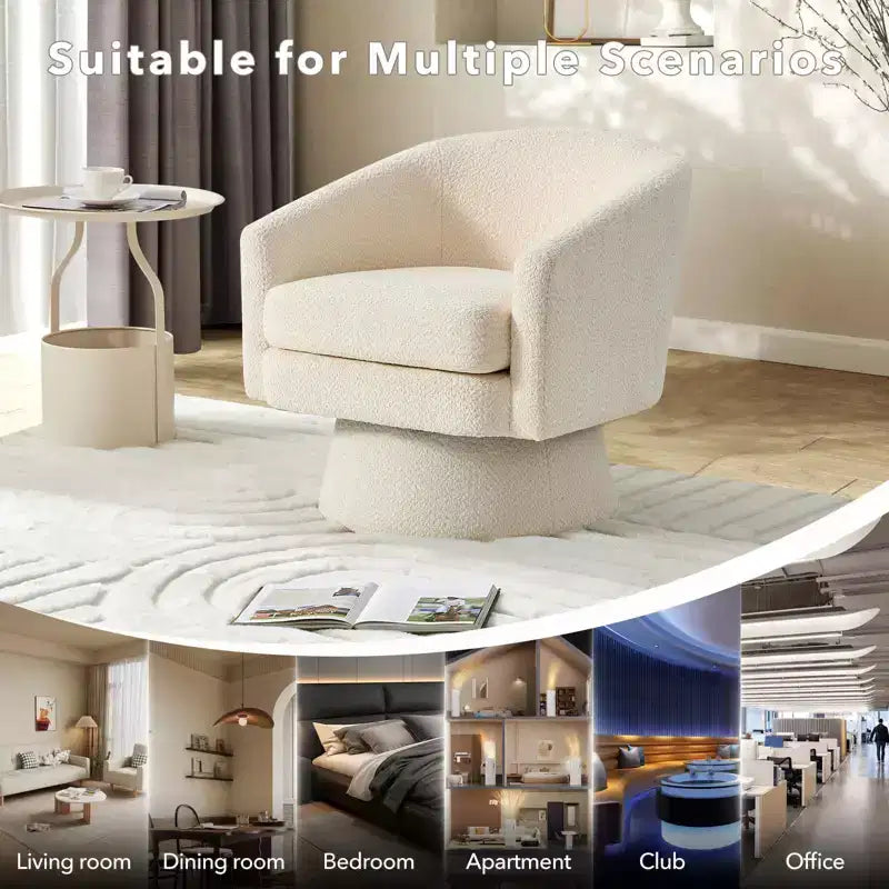 Fauteuil pivotant 360° moderne en chenille, avec un design ergonomique et un revêtement en velours moelleux pour votre salon, chambre ou bureau.