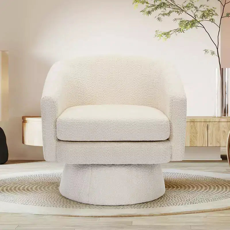 Modern chenille 360-degree swivel armchair with ergonomic design and plush velvet upholstery for your living room, bedroom, or office