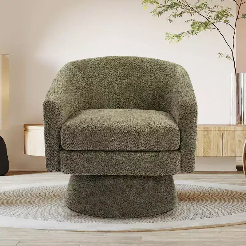 Fauteuil pivotant 360° moderne en chenille, avec un design ergonomique et un revêtement en velours moelleux pour votre salon, chambre ou bureau.