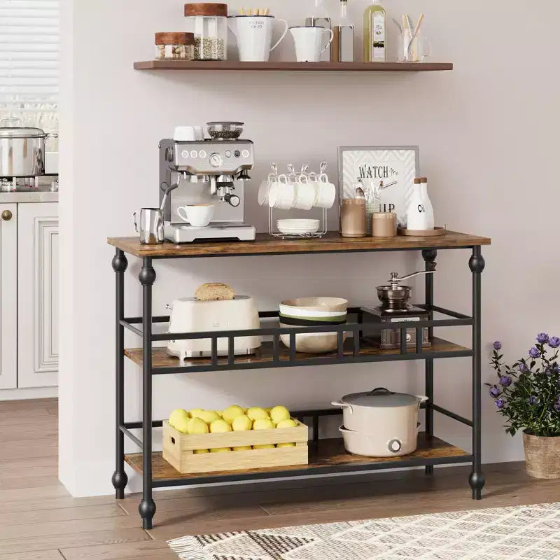 Console classique de 43 po avec 3 étagères, table de canapé avec design de support architectural pour entrée, salon, couloir, couleur gris/rétro