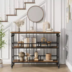 Console classique de 43 po avec 3 étagères, table de canapé avec design de support architectural pour entrée, salon, couloir, couleur gris/rétro