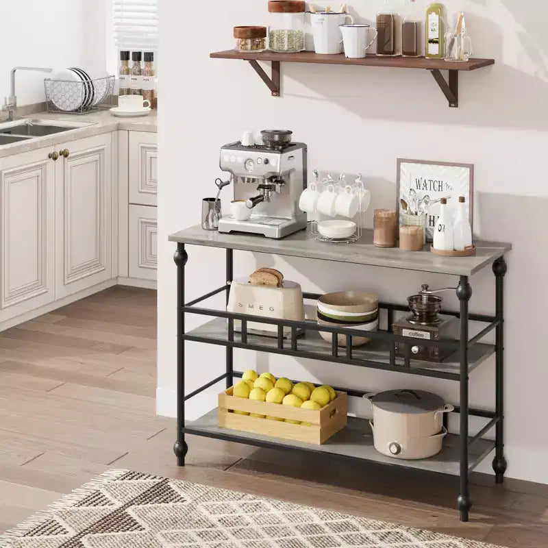 Console classique de 43 po avec 3 étagères, table de canapé avec design de support architectural pour entrée, salon, couloir, couleur gris/rétro