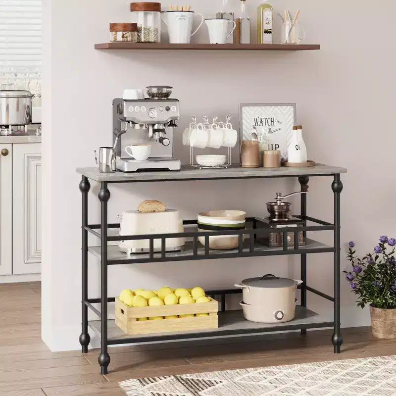 Console classique de 43 po avec 3 étagères, table de canapé avec design de support architectural pour entrée, salon, couloir, couleur gris/rétro