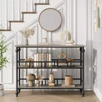 Console classique de 43 po avec 3 étagères, table de canapé avec design de support architectural pour entrée, salon, couloir, couleur gris/rétro