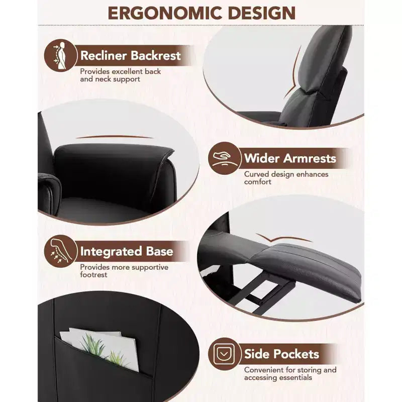 Fauteuil inclinable, canapé inclinable électrique réglable en cuir PU pour adultes avec télécommande