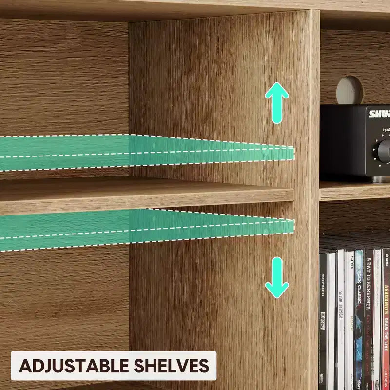 Meuble TV, Meuble TV de style ferme avec 2 portes en rotin naturel et étagères réglables en hauteur, Console TV multimédia pour salon ou chambre à coucher