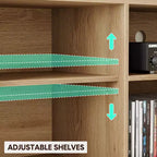 Meuble TV, Meuble TV de style ferme avec 2 portes en rotin naturel et étagères réglables en hauteur, Console TV multimédia pour salon ou chambre à coucher