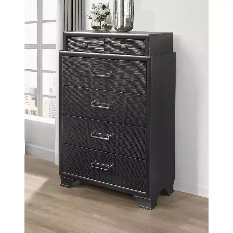 Commode verticale en bois de 43 cm de hauteur avec 6 tiroirs, finition grise