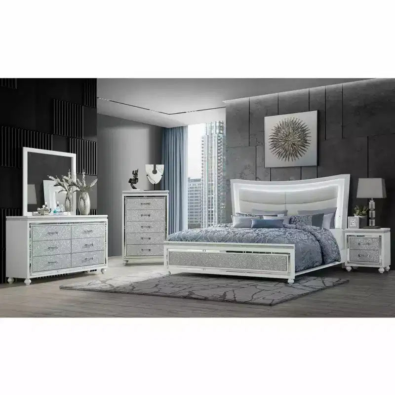 Commode horizontale en aggloméré de 4 tiroirs, 48,5 cm H, finition blanche