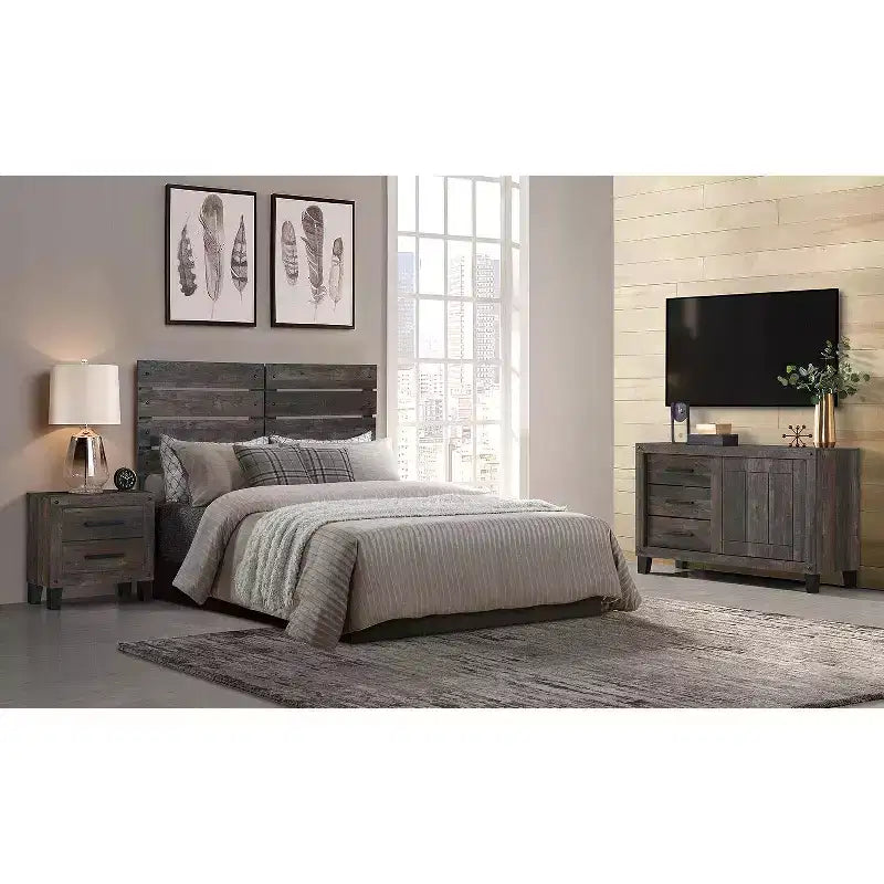 Commode horizontale en aggloméré avec 3 tiroirs, finition grise, 21,25 po H