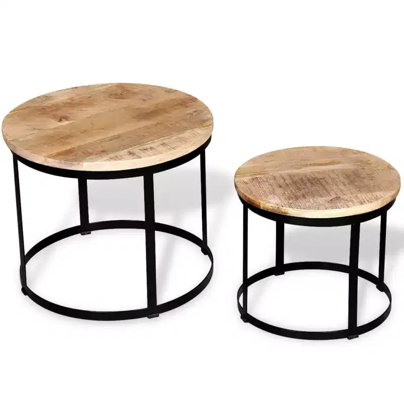 Table basse marron et noire Bois de manguier brut massif et fer