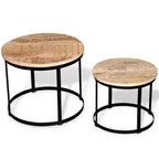 Table basse marron et noire Bois de manguier brut massif et fer