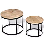Table basse marron et noire Bois de manguier brut massif et fer