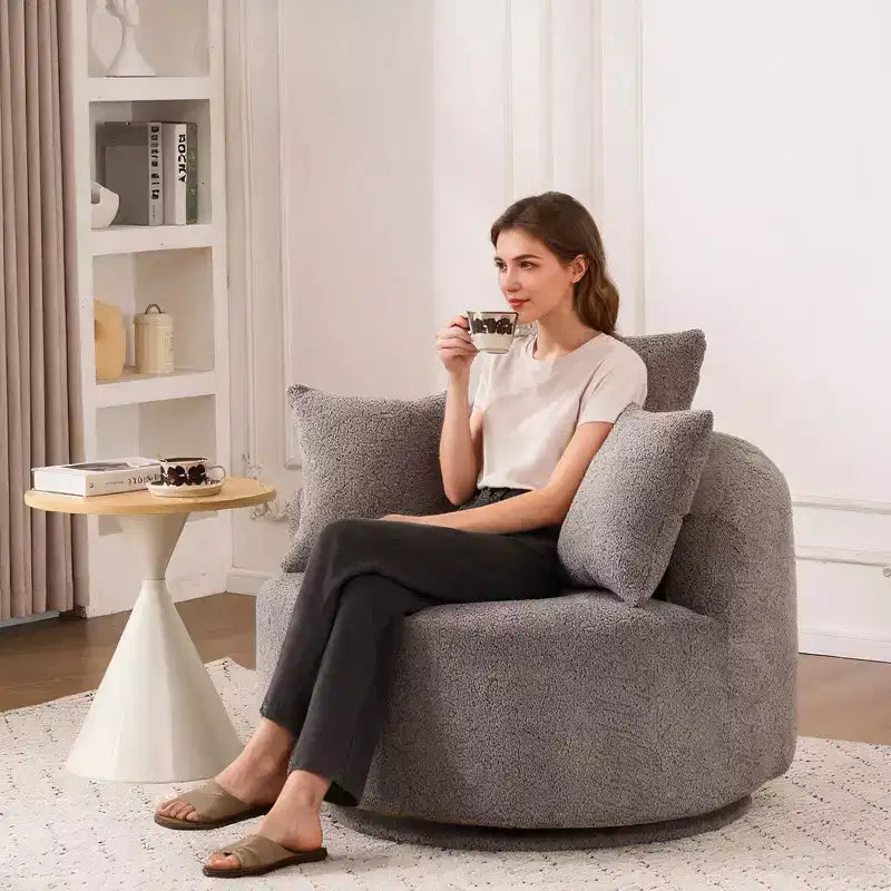 Fauteuil pivotant moderne Canapé rembourré avec 3 coussins décoratifs, fauteuil crapaud d'appoint pour salon, chambre, bureau