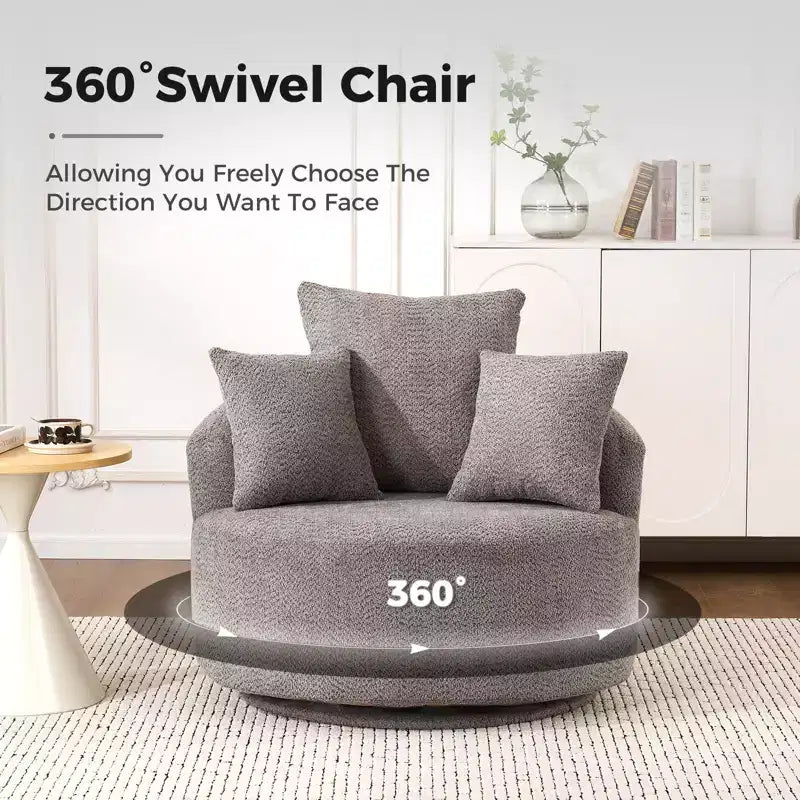 Fauteuil pivotant moderne Canapé rembourré avec 3 coussins décoratifs, fauteuil crapaud d'appoint pour salon, chambre, bureau