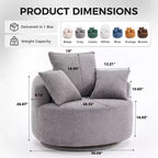 Fauteuil pivotant moderne Canapé rembourré avec 3 coussins décoratifs, fauteuil crapaud d'appoint pour salon, chambre, bureau