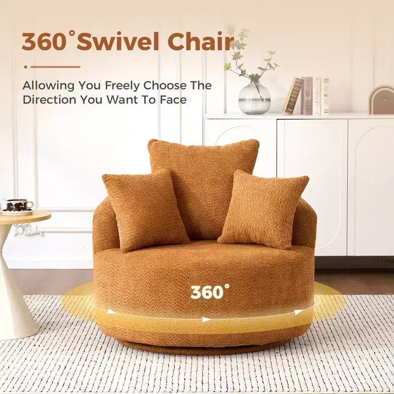 Fauteuil pivotant moderne Canapé rembourré avec 3 coussins décoratifs, fauteuil crapaud d'appoint pour salon, chambre, bureau