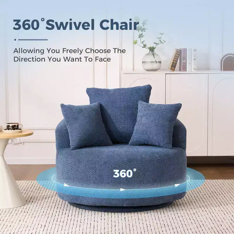 Fauteuil pivotant moderne Canapé rembourré avec 3 coussins décoratifs, fauteuil crapaud d'appoint pour salon, chambre, bureau