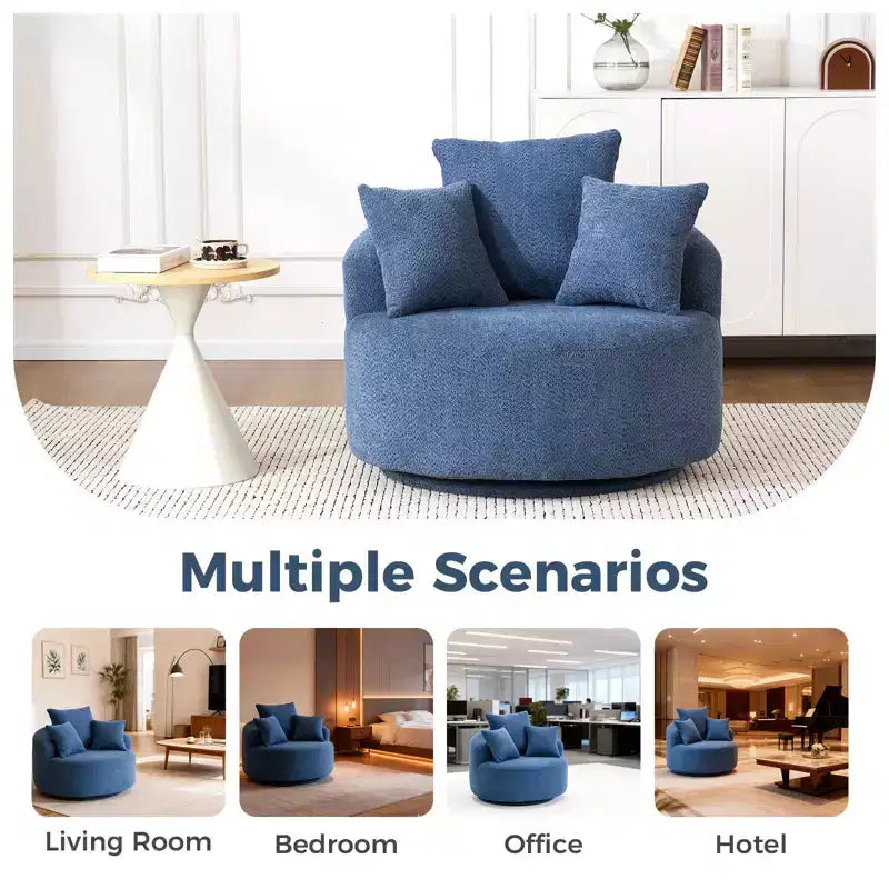 Fauteuil pivotant moderne Canapé rembourré avec 3 coussins décoratifs, fauteuil crapaud d'appoint pour salon, chambre, bureau