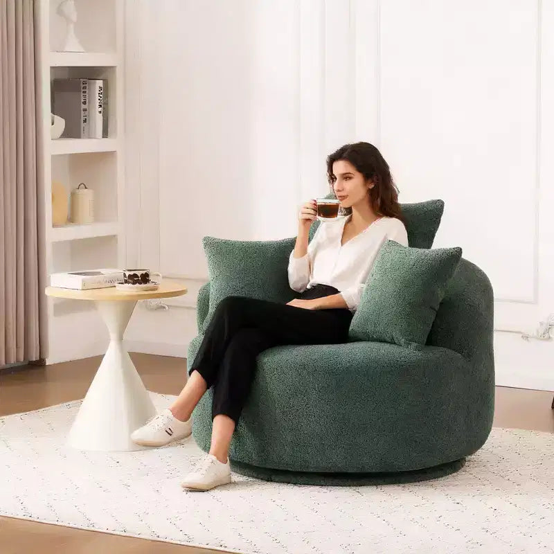 Fauteuil pivotant moderne Canapé rembourré avec 3 coussins décoratifs, fauteuil crapaud d'appoint pour salon, chambre, bureau