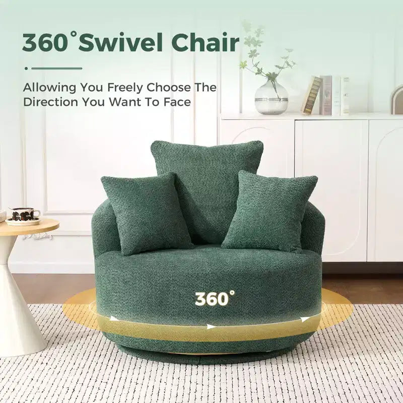 Fauteuil pivotant moderne Canapé rembourré avec 3 coussins décoratifs, fauteuil crapaud d'appoint pour salon, chambre, bureau
