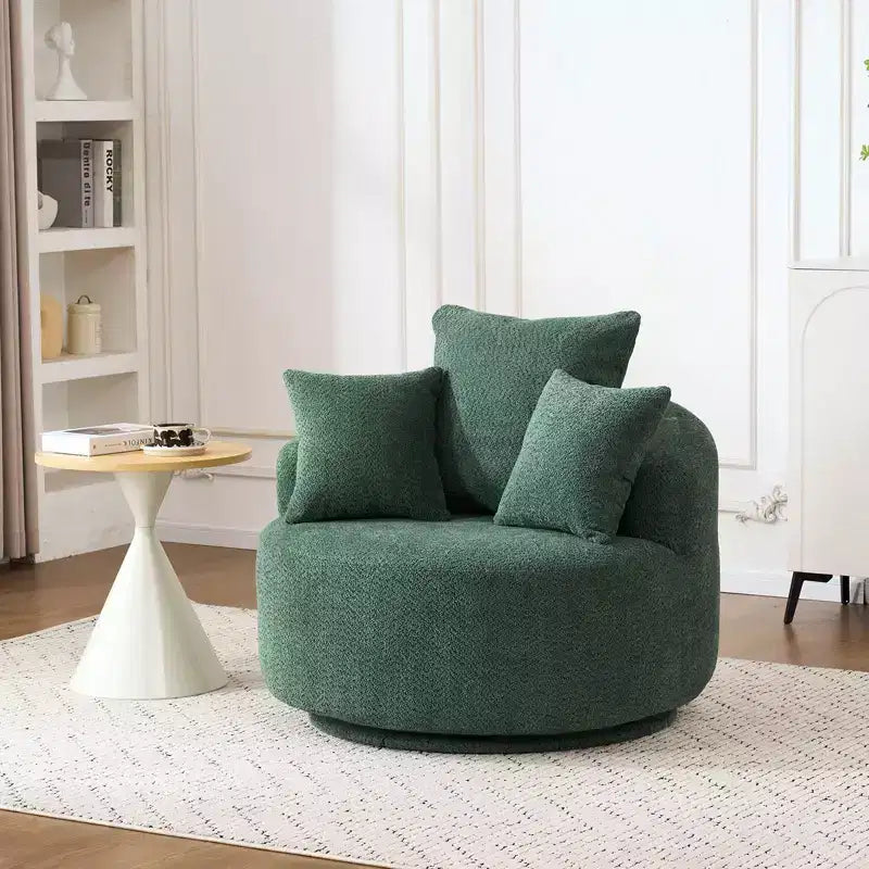 Fauteuil pivotant moderne Canapé rembourré avec 3 coussins décoratifs, fauteuil crapaud d'appoint pour salon, chambre, bureau