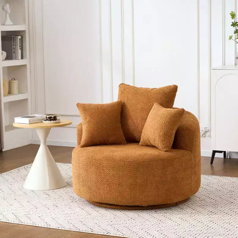 Fauteuil pivotant moderne Canapé rembourré avec 3 coussins décoratifs, fauteuil crapaud d'appoint pour salon, chambre, bureau