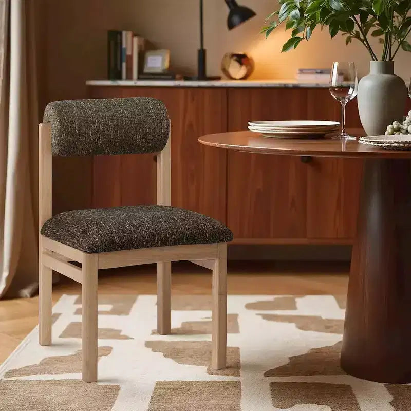 Chaise de salle à manger tapissée en tissu texturé lin