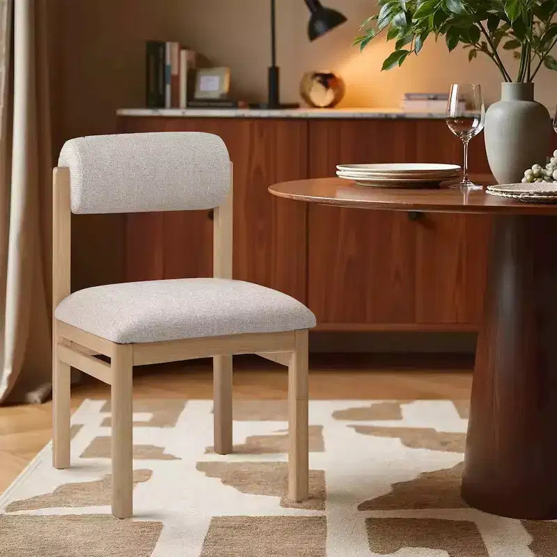 Chaise de salle à manger tapissée en tissu texturé lin