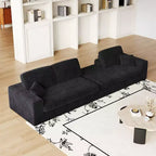 Canapé modulaire en mousse en velours côtelé beige moderne en forme de L de 114,5 pouces 2-en-1 avec trois coussins de nuque et deux coussins décoratifs