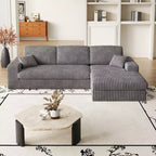 Canapé modulaire en mousse en velours côtelé beige moderne en forme de L de 114,5 pouces 2-en-1 avec trois coussins de nuque et deux coussins décoratifs