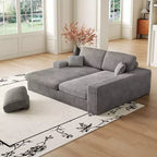 Canapé modulaire en mousse en velours côtelé beige moderne en forme de L de 114,5 pouces 2-en-1 avec trois coussins de nuque et deux coussins décoratifs