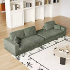 Canapé modulaire en mousse en velours côtelé beige moderne en forme de L de 114,5 pouces 2-en-1 avec trois coussins de nuque et deux coussins décoratifs