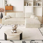Canapé modulaire en mousse en velours côtelé beige moderne en forme de L de 114,5 pouces 2-en-1 avec trois coussins de nuque et deux coussins décoratifs